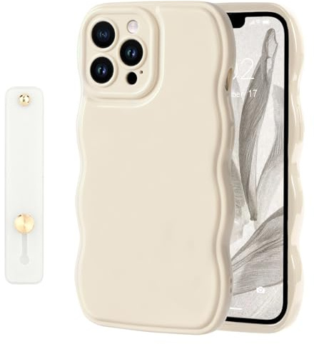 NITITOP für iPhone 12 Pro Hülle Süßes Weiß Wellen, Weiß | mit Ständer Handgelenkband, für Frauen Mädchen, Schlichte Unifarben Wellenform Handyhülle, für Frauen Mädchen, Suave Silikon
