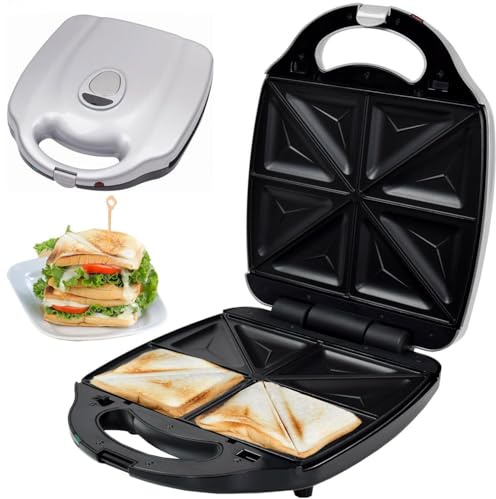 Syntrox Sandwichmaker Maker Kombigerät mit Wechselplatten, 2000 Watt Leistung, Edelstahl, Silbernes Design, Antihaftbeschichtet, einfache Reinigung, Küchenmaschine