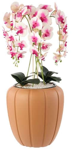 botle Artificial Orchid Cascade Bouquet Cream Pink in Pot Terracotta 90cm Tall Rubberised Flowers 5 Shoots Home Office Decoration