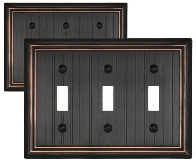 ZILLSEA Paquete de 2 placas de pared de triple palanca, cubiertas de placa de interruptor de bronce envejecido, cubierta decorativa para interruptor de luz, placas frontales de metal duraderas, 6.77 x