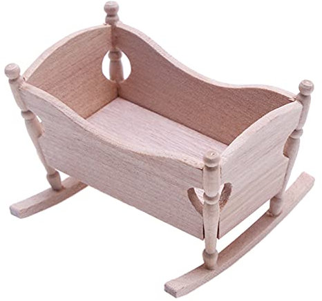 Woedpez Maßstab 1:12 Puppenhaus Miniatur Holz Baby Cardle Bett Krippe Modell Möbel Spielzeug Puppenhaus Zubehör Dekoration