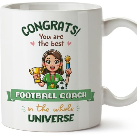 MUGFFINS Football Coach Woman Mug - in English - Best in Universe Trophy - Funny Gift for Colleagues - Ceramic 11oz Mug