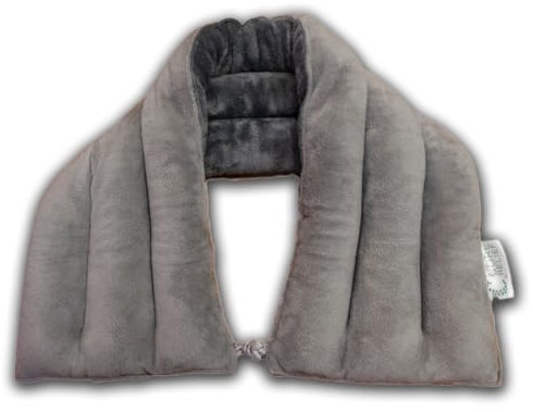 Extra Long microwaveable Heat/Cool wrap with Secure Button - Neck, Shoulder, Back, Joint and Muscle Thermal Relief - Lavendar and Flaxseed - Therapy for Pain Relief - Premium Grey fleecey - Boxed