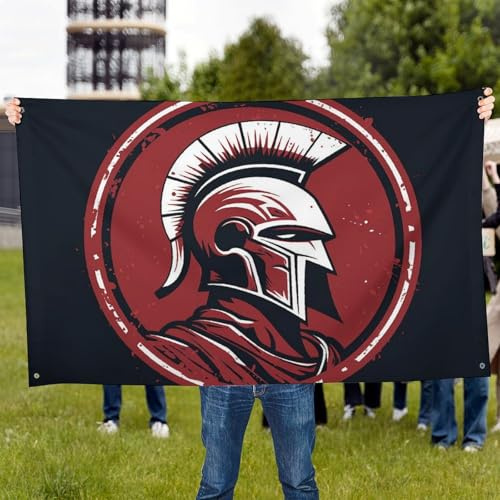Rote Spartaner-Helm-Outdoor-Flagge, personalisierbar, für alle Jahreszeiten, strapazierfähig, Gartenbanner mit Messingösen, wetter- und lichtbeständig, Innenhof-Dekoration für Balkon, Rasen, Party