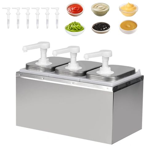 6L Ketchup Spender, Saucenspender mit 6 Pumpen, Edelstahl-Gewürzpumpstation Gewürz-Saucen-Pumpenspender, Salat-Marmeladen-Gewürz-Gewürz-Quetschpumpenbehälter für Küche und Restaurant