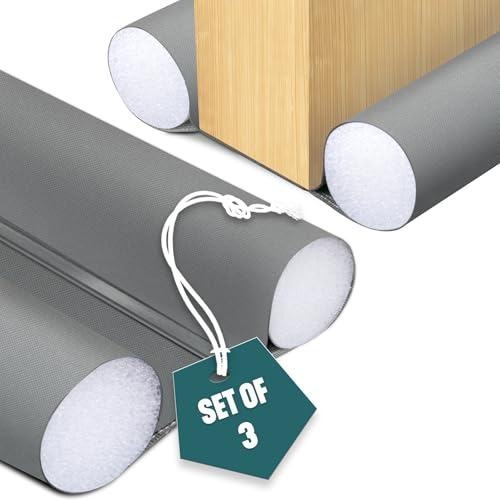 VOUNOT® 3 Pack Double Sided Draught Excluder 96cm, Under Door Draft Stopper with Foam Seal Door Gap Blocker, Energy Saving Reduces Noise, Light and Pest, Grey