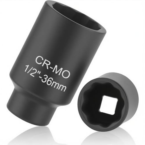 36mm Socket,Deep Impact Socket 1/2 Drive，12 Ponit Point Axle Nut CR-MO 36mm 1/2 Inch Drive for Easy Removal of Axle Shaft Nuts