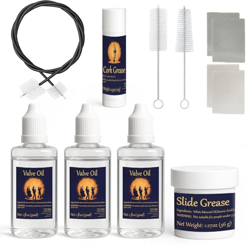 INNOVAYOU Trumpet Cleaning Kit, Clean and Care Horn, Trumpet Valve Oil Kit with Valve Oil, Slide Grease, Cork Grease, Cleaning Cloth, Mouthpiece/Valve/Bore Brushes, Polishing Cloth