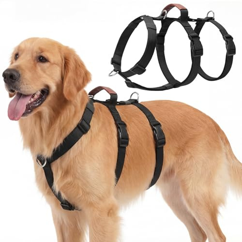 Ledeak Hundegeschirr Ausbruchsicher, Anti Zug Sicherheitsgeschirr Hund, Verstellbare Brustgeschirr mit Gepolstertem Griff, Atmungsaktiv Weste für Mittelgroße und Große Hunde, Dog Harness (Schwarz, M)