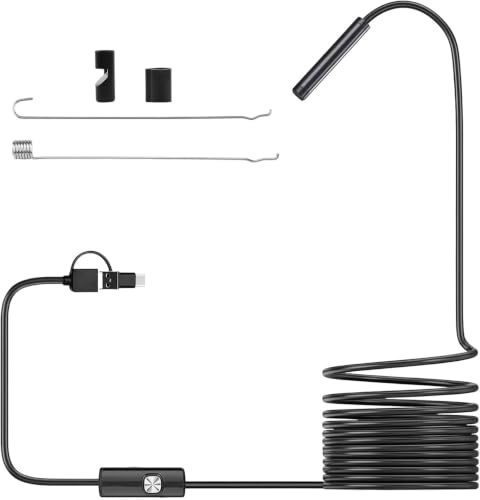 Maxpow Endoscope Inspection Camera - 1920HD Flexible Rigid Snake Endoscope, 8 LED Adjustable Borescope, IP67 Waterproof Probe Drain Inspection for Android/iOS Engine & Plumbing (16.4ft/5m) -Upgraded