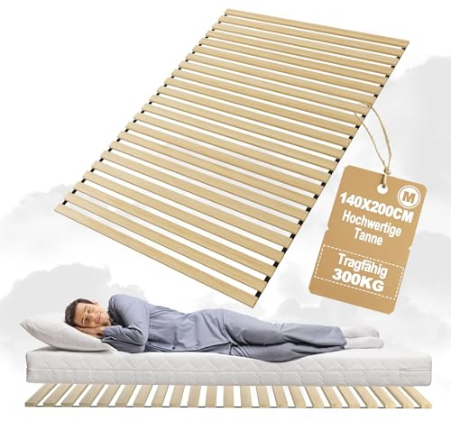 YUENFONG Lattenrost Rollrost Rolllattenrost mit 23 Leisten, 140x200cm Rolllattenrost Faltbare Lattenroste inkl. Schwarz Gummiband, belastbar bis 300 kg, für alle Matratzentypen