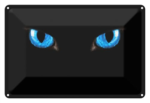 Wallario Blechschild Wandbild aus Metall Blaue Katzenaugen bei Nacht - 20 x 30 cm in Premium-Qualität: Brillante Farben