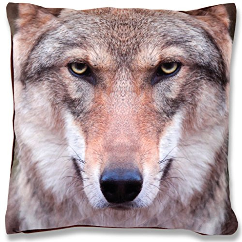 Bestlivings 2er Set Kissenbezug Fotodruck Motiv in 40x40 cm, Flauschig weiche Kissenhülle im Doppelpack, Bezug mit Verd. Reißverschluss (Design: Wolf)