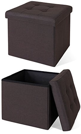 dibea Sitzhocker faltbar max 300 kg Leinen, 38x38x38 cm braun