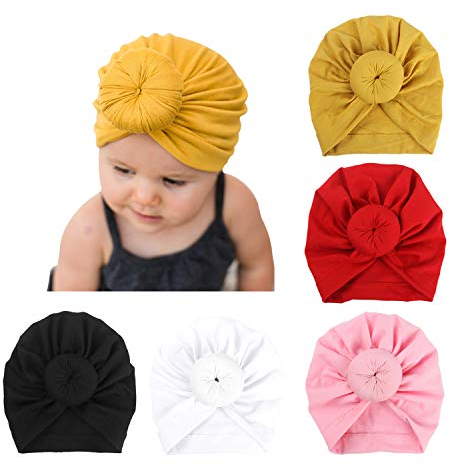DRESHOW Babymütze Baby Turban Mütze Brötchen Knoten Kleinkinder Infant Beanie Mütze Baby Mädchen Jungen Weiche Kleinkind Mütze 5 Stück