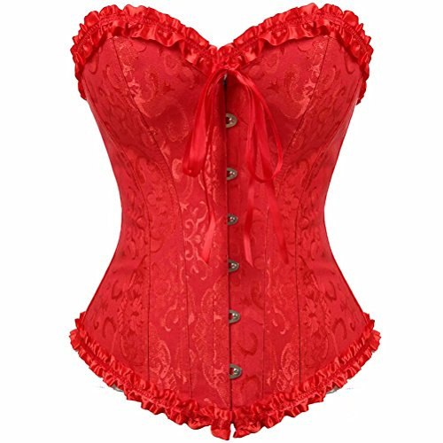 Josamogre Corset Top Bustier Women's Satin Sexy Floral Lace up Trim Overbust Plus Size Bodyshaper