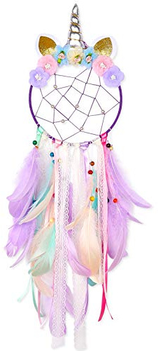 QtGirl Dream Catchers for Kids Unicorn Wall Decor for Girls Bedroom Flower Feather Wall Hanging Decoration
