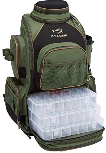 Bassdash Angelzubehör-Rucksack, wasserabweisend, leicht, Taktische Tasche, weiche Angelbox, mit Rutenhalter und schützender Regenabdeckung