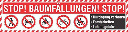 PVC Werbebanner Banner Plane Forstarbeiten Baumfällung Durchgang verboten Ösen 4000 x 1000 mm