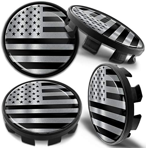 Biomar Labs 4 x 68 mm Nabendeckel kompatibel mit BMW, Felgendeckel, Radnabenabdeckung, Nabenkappen, Felgenkappen, Radkappen, Alufelgen, Silber, Schwarz, USA-Flagge USA Flag CB 16