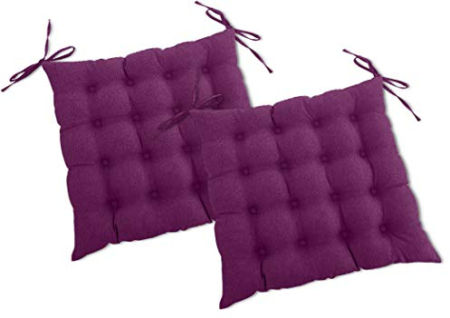 wometo 2er Set Sitzkissen Stuhl 40x40 Oeko-TEX - Beere violett Sitzpolster Stuhlkissen mit Bändern/Schleifen für Indoor und Outdoor (2 Stück)