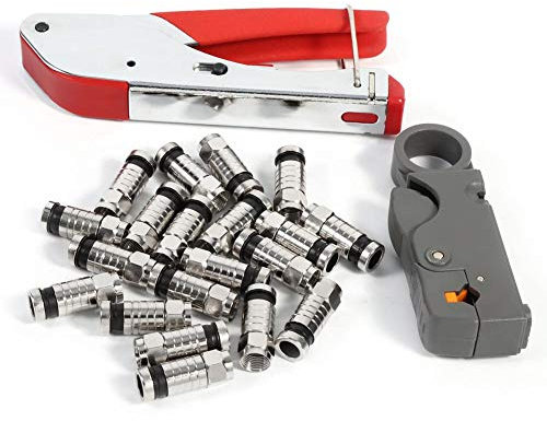 Kompressionszangen-Set, Koaxialkabel-Crimpzange, Kompressionsstecker mit 20 F-Kompressionssteckern für RG6-, RG59-, RG58-Koaxialkabel