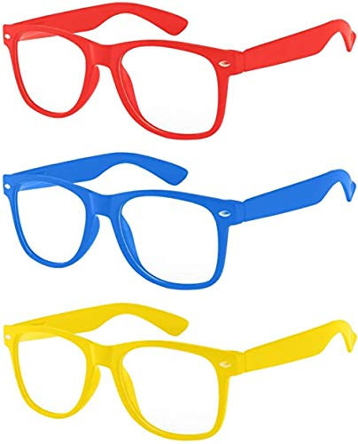 3 Paia di Occhiali con lenti Trasparenti per Bambini Proteggono gli Occhi dei Bambini dal Blocco UVB UVA (Rosso, Blu, Giallo)