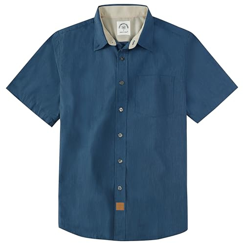 Dubinik® Camicia Uomo Manica Corta Casual con Bottoni Camicia Maniche Corte Uomo 100% Cotone Regular Fit A Blu Navy L