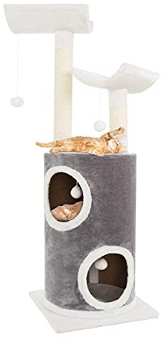 45in Cat Tree with Napping Perches, 2 Story Cat Condo, Cat Scratching Posts, and Hanging Toys - Cat Tower for Indoor Cats by PETMAKER (Gray)