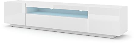 BIM Furniture Lowboard TV 200 cm - Universell Sideboard mit Laminierten Fronten und LED, Hängend oder stehend - Fernsehschrank HiFi Schrank fürs Wohnzimmer mit Hochglanzfront & Mattkorpus Weiß