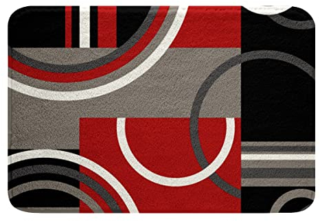 Loussiesd Geometrisch Weich Vlies Badteppiche Barclay Bögen Formen Polyester Badematte 50x80cm Kinder Jungen Moderne Geometrie Dekor Badezimmerteppich Rot Schwarz Grau für Badezimmerboden Badvorleger