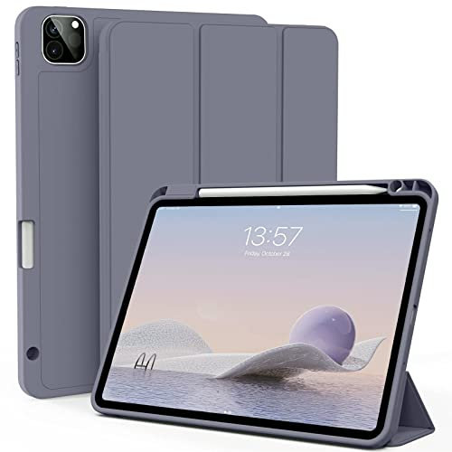 ZOYU Case for iPad Pro 11 Inch 4th/3rd/2nd Generation (2022/2021/2020), Slim Trifold Smart Case with Pencil Holder, Soft TPU Back Cover [Support 2nd Pencil Charging], Auto Sleep/Wake, Purple