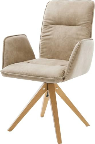 DELIFE Polsterstuhl Vinja-Flex Holzgestell kantig Natur Mikrofaser Beige Vintage