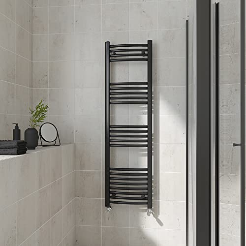 Warmehaus Curved Heated Towel Rail Black Bathroom Ladder Style Radiator Central Heating 1400x400mm