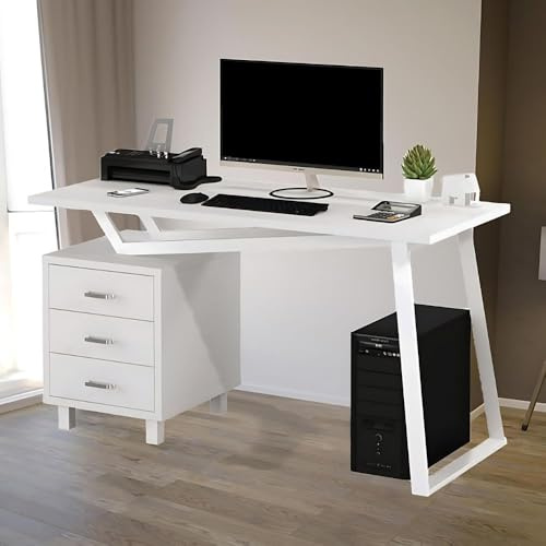 yelloo - Scrivania con Cassetti Salvaspazio, Scrivania Ufficio per Computer, Adatta per Cameretta, Scrivanie dal Design Moderno ed Elegante, Tavolo Ufficio Porta PC (Mod. ELEGANT Bianco)