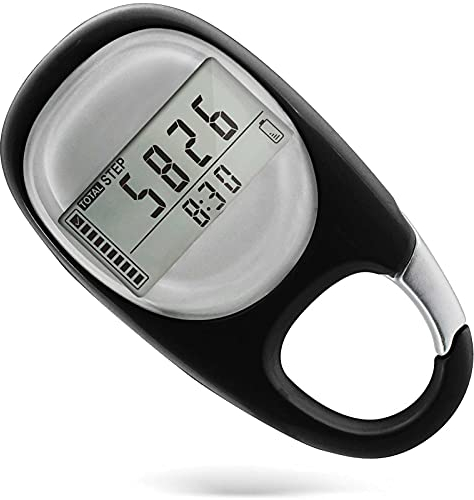 Gzvxuny 3D Schrittzähler Clip On, Einfacher Walking Schrittzähler Ohne App und Handy, Hilfe Track Schritte und Meilen/Km Kalorien verbrannt und Aktivität Zeit 7 Tage Speicher, Schwarz