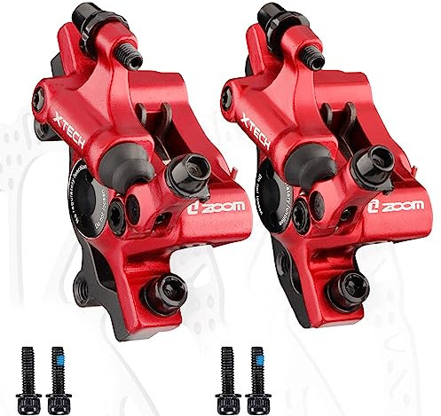 Zoom Hydraulic Disc Brake Calipers: HB-100 MTB Bike Brake Caliper Front + Rear Set for Mountain, Road Bicycle and E-Bike (Red)