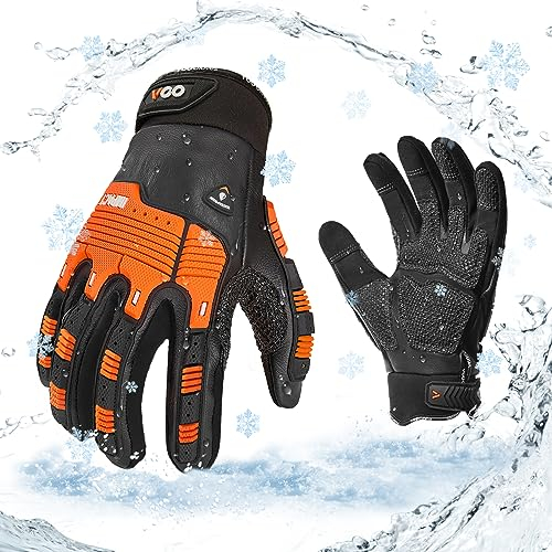 Vgo... 1Paar Winter-Mechaniker-Handschuhe, Sicherheitsarbeitshandschuhe für Kühllager oder Gefrierschrank, Wasserdicht, Stöße und Vibrationen reduzieren, -20℃/-4°F, w/3M Thinsulate (CA7722FLWP)