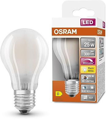 OSRAM SUPERSTAR+ CLASSIC A GLFR 25 LED-Lampe, E27, Kolbenform, 2,2W, 300lm, 2700K, warmweißes Licht, stark reduzierter Blauanteil, geringere Augenbelastung, dimmbar, 6-Pack