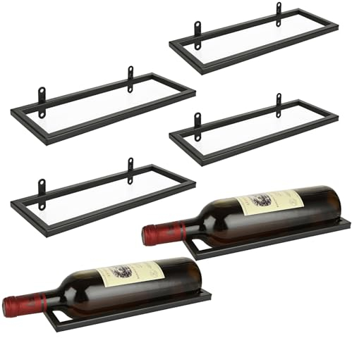 CYEER 6 Pack Wall Mounted Wine Rack, Black Metal Wall Wine Rack Wine Holder with Screws, Wine Bottle Display Organizer Holder, Red Wine Rack for Home Kitchen Bar