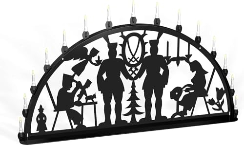 Außenschwibbogen Schwibbogen Lichterbogen 15 flammig/Metall - Motiv: Annaberg - Farbe: schwarz (1,5 Meter)