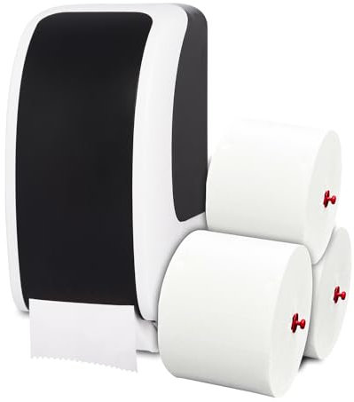 Cosmos Toilettenpapierspender Doppelrollen Set - 1 Spender für Cosmos Toilettenpapierrollen + 360m Toilettenpapier- 3 lagig - Ultra ERGIEBIG wie 26 übliche Rollen - Wandmontage, Weiß/Schwarz