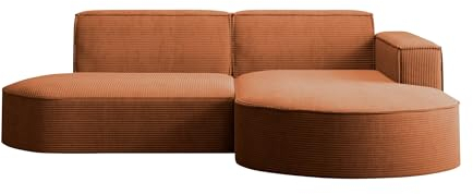 Kaiser Möbel, Ecksofa, Sofa Modena Studio Parma, Modern Design Couch, Polsterecke, Freistehend Sofa Wohnzimmer -Stoff Dicker Cord Poso Ziegel Rechts