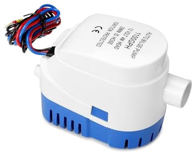 QWORK 1100 GPH Submersible Water Pump, 12V DC, 1-1/8'' Outlet, Automatic, 12V Boat Bilge, Fish Farming, Aquariums