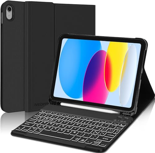 IVEOPPE Cover iPad A16 11 Generazione con Tastiera iPad 10 Generation (11/10.9 Pollici, 2025/2022), Italiano QWERTY con 7 Colori Illuminato, Senza Fili Staccabile Custodia con Portapenna Nero