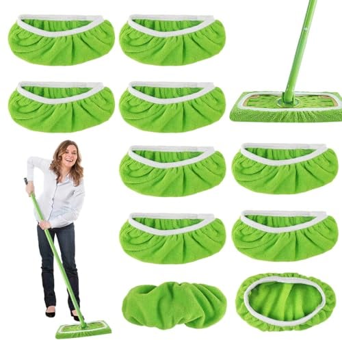 10 Stück für Swiffer Bodentücher Tücher Mikrofaser Set,25,4x11,5cm Wischmopp Bezug für Swiffer Sweeper Mop Wiederverwendbar Bodenwischer Nass Trocken, für die Reinigung von Hartböden, Holzböden