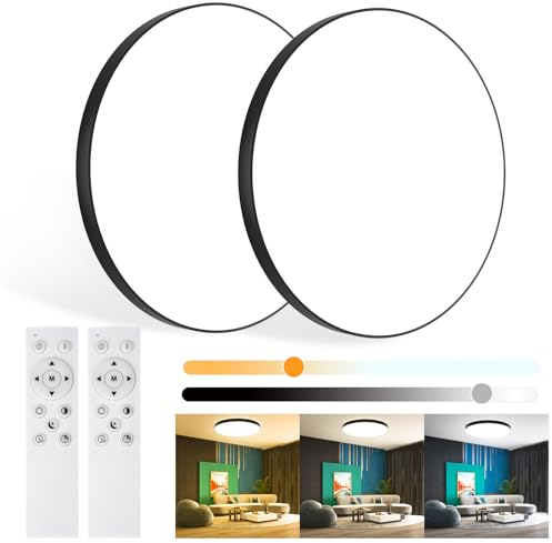 Deckenlampe Led Deckenleuchte Led Dimmbar mit Fernbedienung,2Stück Ø28cm 3000K~6500K,24W 2000LM, IP44 Wasserfest,Led Deckenlampe Lampe Wohnzimmer Rund für Schlafzimmer/Balkon/Bad/Flur [Schwarzer Rand]
