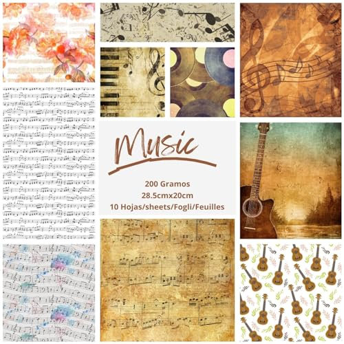 ASENME Scrapbooking-Papier, 10 Stück, 200-Gramm-Papier Papier (Musik, 10 Einheiten)