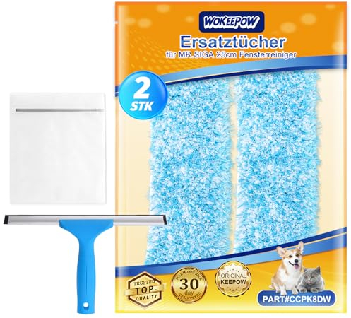 WOKEEPOW 2 Stück für MR.SIGA 25cm Fensterwischer und Fensterabzieher, Mikrofaser für UNGER Fensterputzer Set, Waschbar Fensterreinigungstuch passend für jeden 25cm Fensterreiniger
