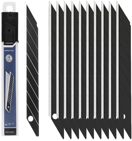 SPORWAY 100 Stück Cuttermesser: 9mm Ersatzklingen 30 Grad Abbrechklingen, Ultra Scharfe Teppichmesser Klingen für Kleine Cutter und Teppichmesser, Abbrechklingen, zum Basteln, Pappe, Folie (Schwarz)